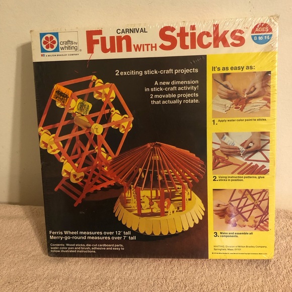 Vintage 1974 Crafts By Whiting Milton Bradley Carnival Fun With Sticks NIP - Picture 1 of 5